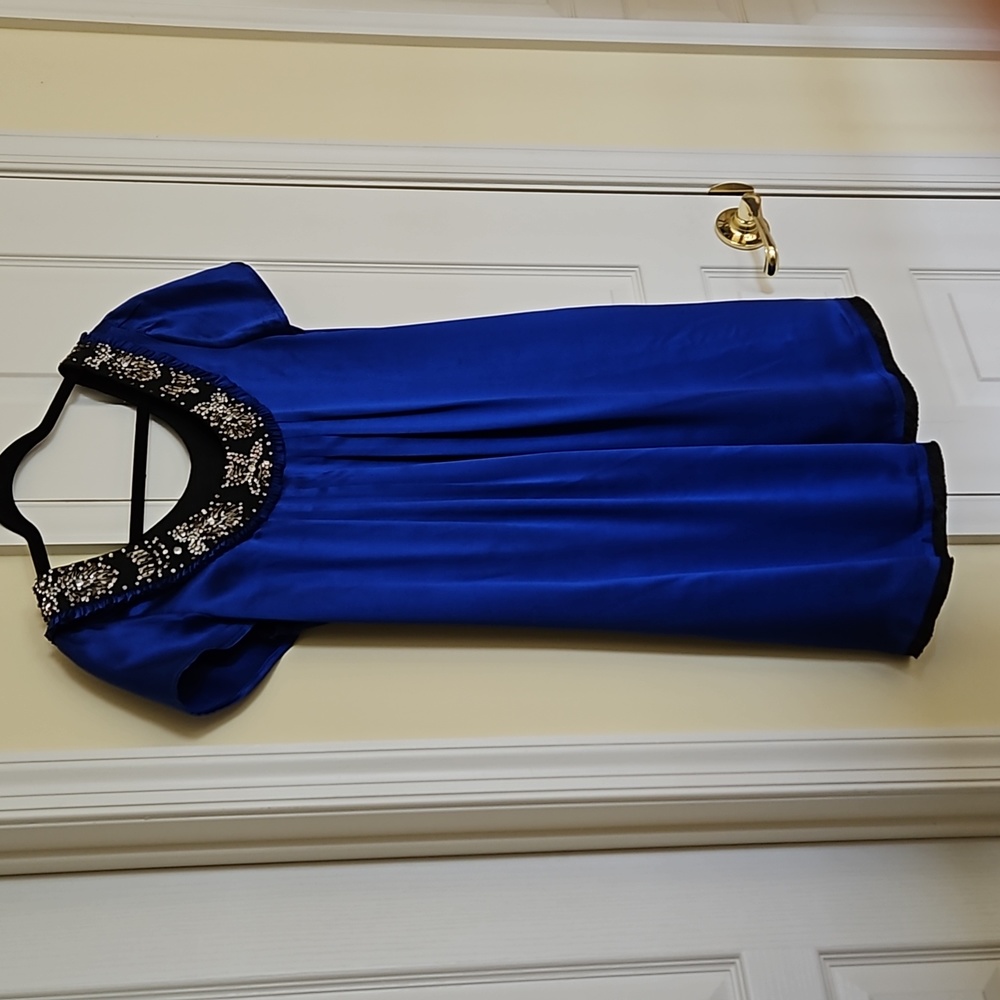 Ali Ro cap sleeve mini cocktail dress with sequin detail neckline and raw hem